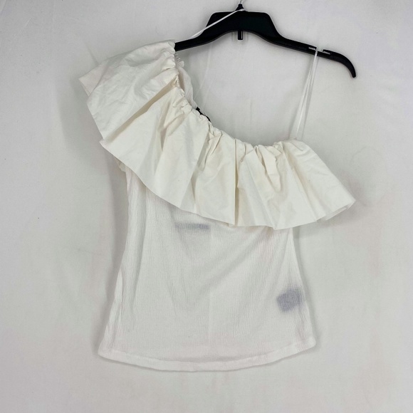 Who What Wear Womens XS Small One Shoulder Knit Top Woven Ruffle Bright White - Picture 1 of 7